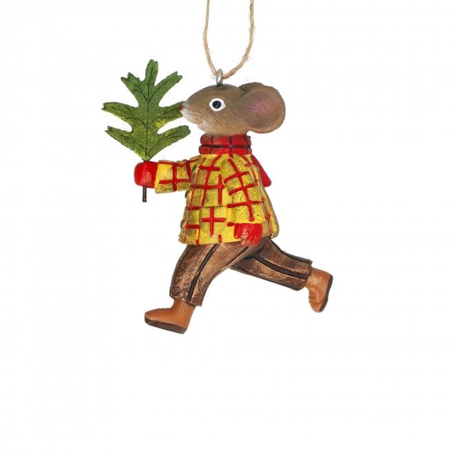Gisela Graham Resin Mouse In Yellow Plaid Jumper Hanging Decoration