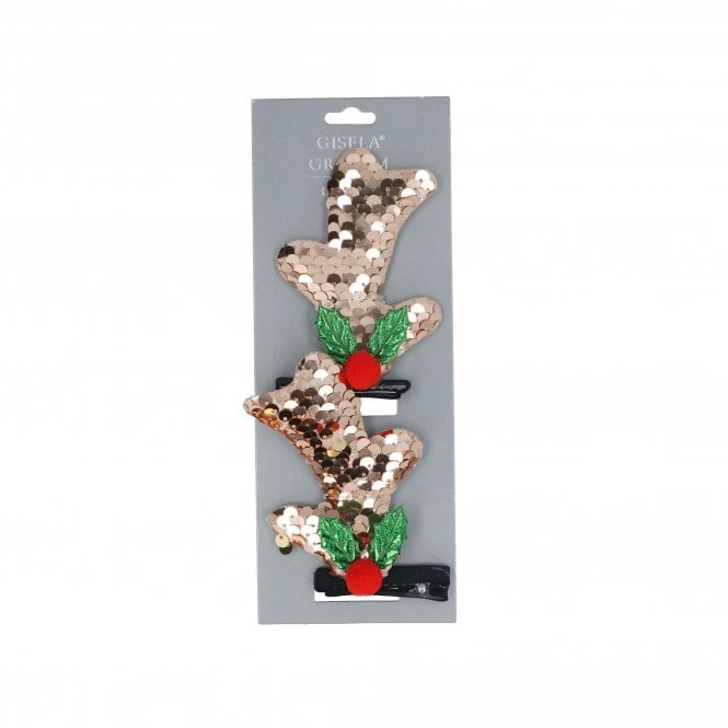 Gisela Graham Sequin Antler Hairclips Pack of 2