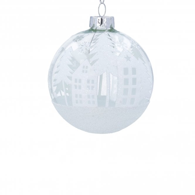 Gisela Graham White Houses and Trees Clear Glass Bauble