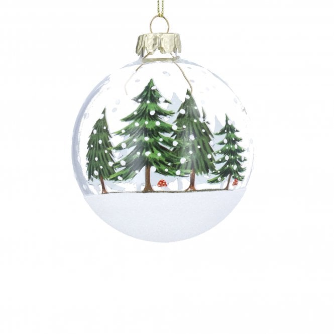 Gisela Graham Woodland Snow Scene on Snowy Base Clear Glass Bauble