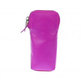 Ladies Leather Double Zip Glasses Case  - China Rose
