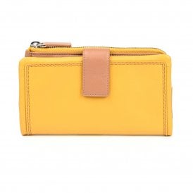 Ladies Leather Large Wallet Purse - Mustard Pumpkin and Latte