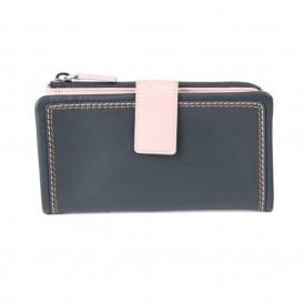 Ladies Leather Large Wallet Purse - Navy and Pink