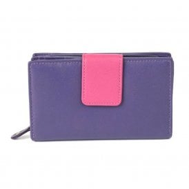 Ladies Leather Medium Wallet Purse - Fuchsia & Purple