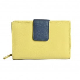 Ladies Leather Medium Wallet Purse - Lime & Navy