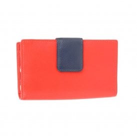 Ladies Leather Medium Wallet Purse - Red & Navy