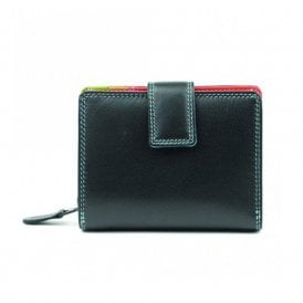 Ladies Leather Small Wallet Purse - Black Tropical