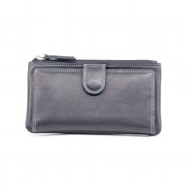 Ladies Leather Wallet Purse - Black Tropical