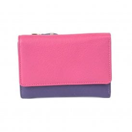 Ladies Leather Wallet Purse - Fuchsia and Purple
