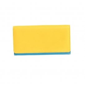 Ladies Leather Yellow & Turquoise Wallet Purse