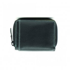 Ladies Leather Zip Wallet Purse - Black Tropical