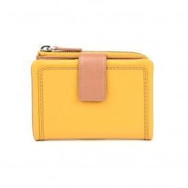 Ladies Leather Zip Wallet Purse - Mustard Pumpkin and Latte