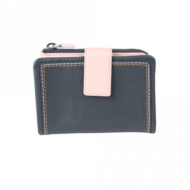 Golunski Ladies Leather Zip Wallet Purse - Navy and Pink