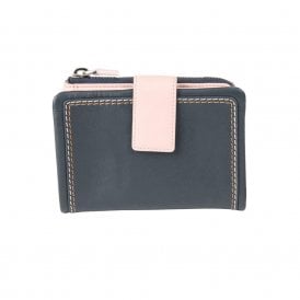 Ladies Leather Zip Wallet Purse - Navy and Pink