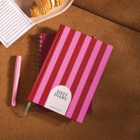 Pink & Red Stripe A5 Hardcover Week to View 2027 Diary