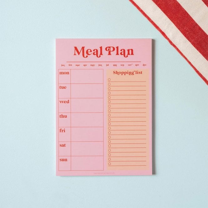 Good Tuesday Pink & Red Weekly Meal Planner and Shopping List Pad A5