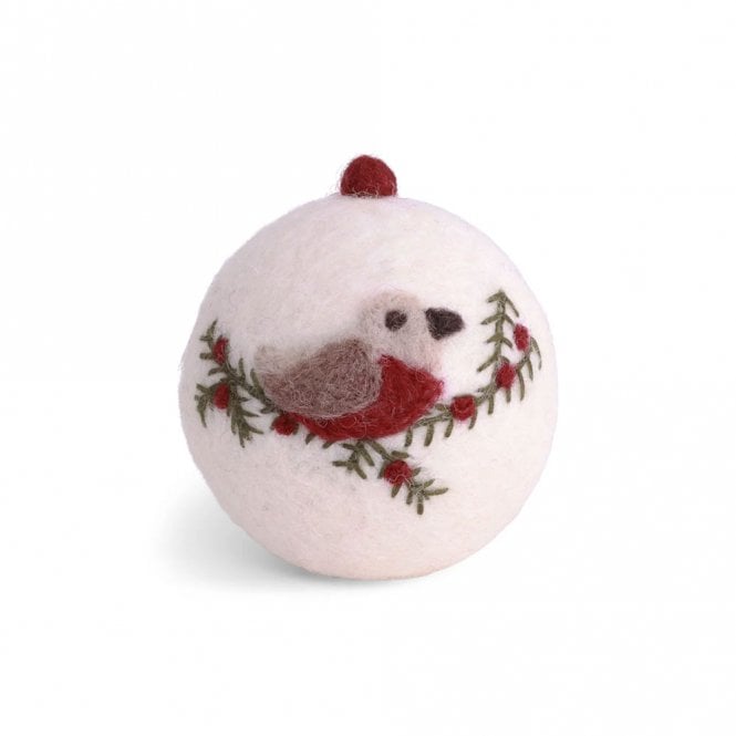 Gry & Sif Christmas Bauble White with Bird Hanging Decoration