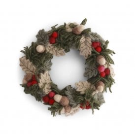 Christmas Wreath with Red Berries, Leaves & Acorns Decoration