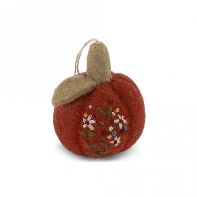 Gry & Sif Embroidered Rusty Red Pumpkin Hanging Decoration