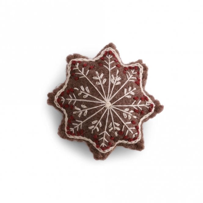 Gry & Sif Gingerbread Star with Embroidery Hanging Decoration