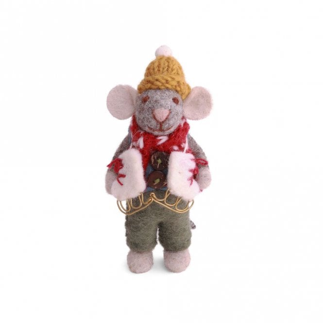 Gry & Sif Grey Boy Mouse with Waistcoat & Ice Skates - Small