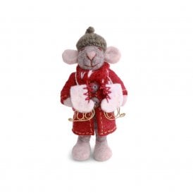 Grey Girly Mouse with Coat & Ice Skates - Small