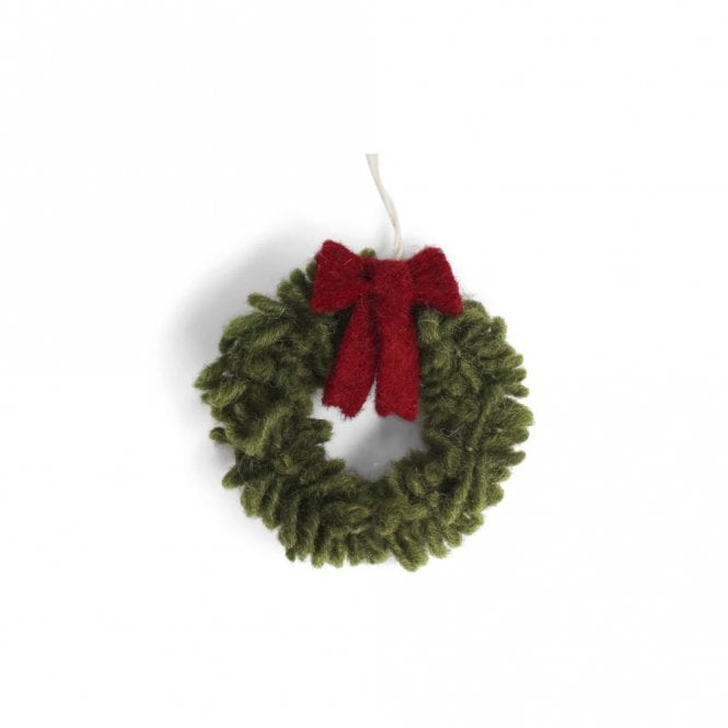 Gry & Sif Mini Wreath with Red Bow Hanging Decoration