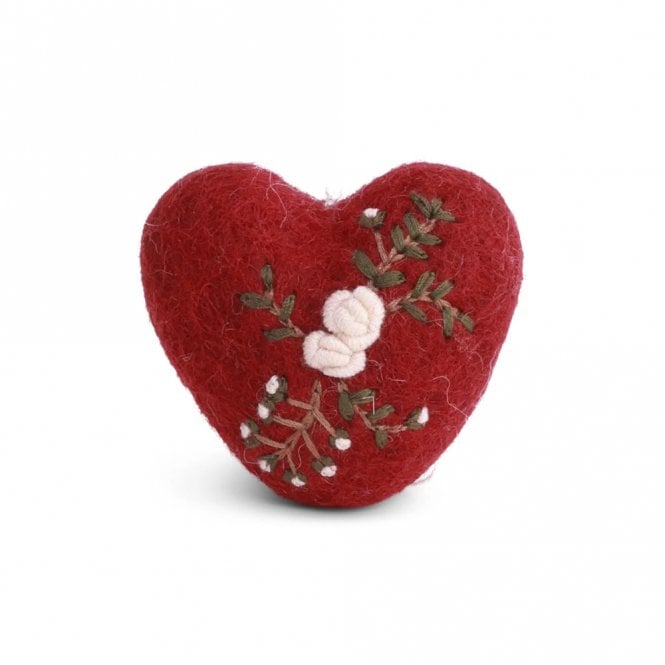 Gry & Sif Red Heart with Branch Embroidery Hanging Decoration