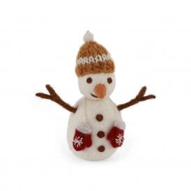 Snowman with Ochre Hat & Mittens Standing Decoration