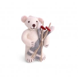 White Polar Bear with Skis - Small