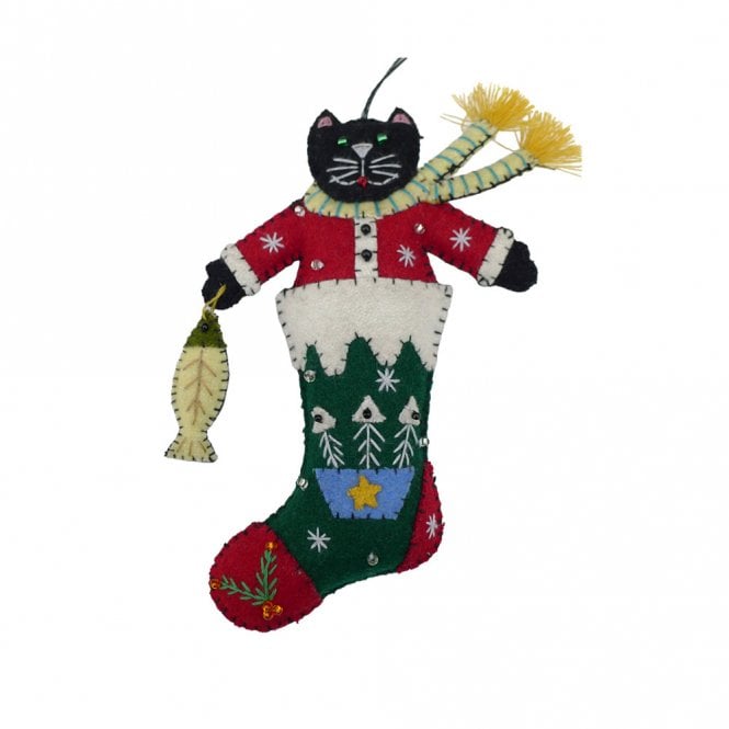 Heishan Tony Gift Co Cat In Stocking Hanging Decoration