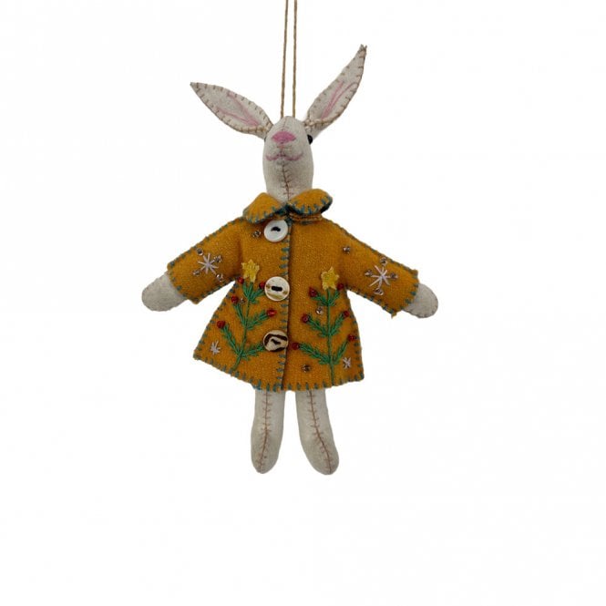Heishan Tony Gift Co White Rabbit in Gold Jacket Fabric Hanging Decoration
