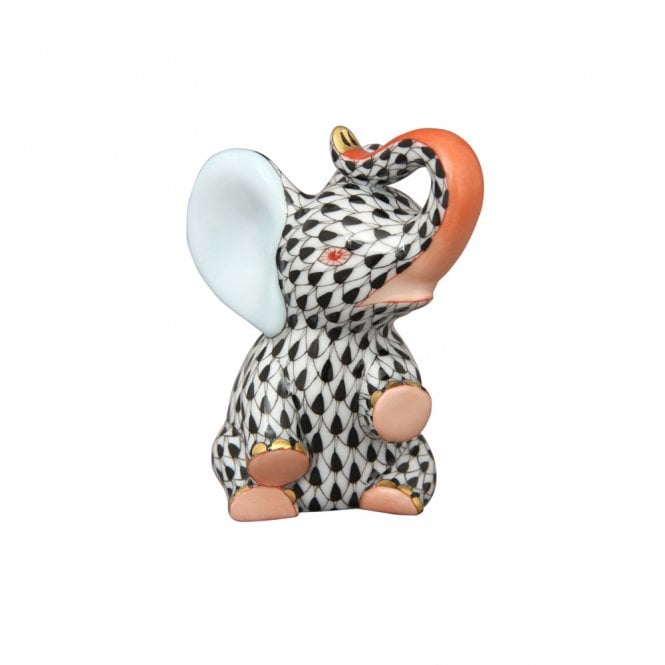 Herend Porcelain Baby Elephant Figurine - Black & Rust