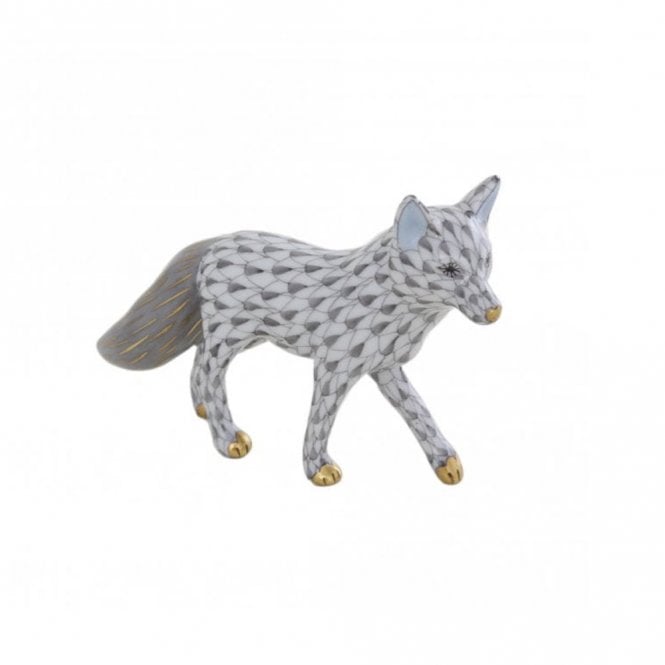 Herend Porcelain Fox Figurine - Grey