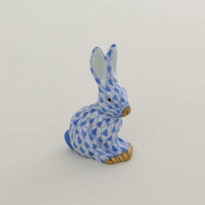 Herend Porcelain Miniature Sitting Rabbit Figurine - Blue
