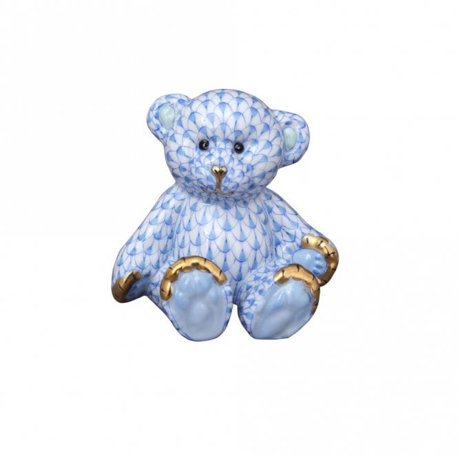 Herend Porcelain Small Teddy Bear Figurine - Blue