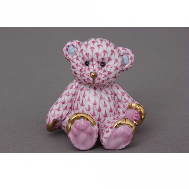 Herend Porcelain Small Teddy Bear Figurine - Raspberry