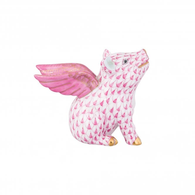 Herend Porcelain When Pigs Fly Figurine - Raspberry
