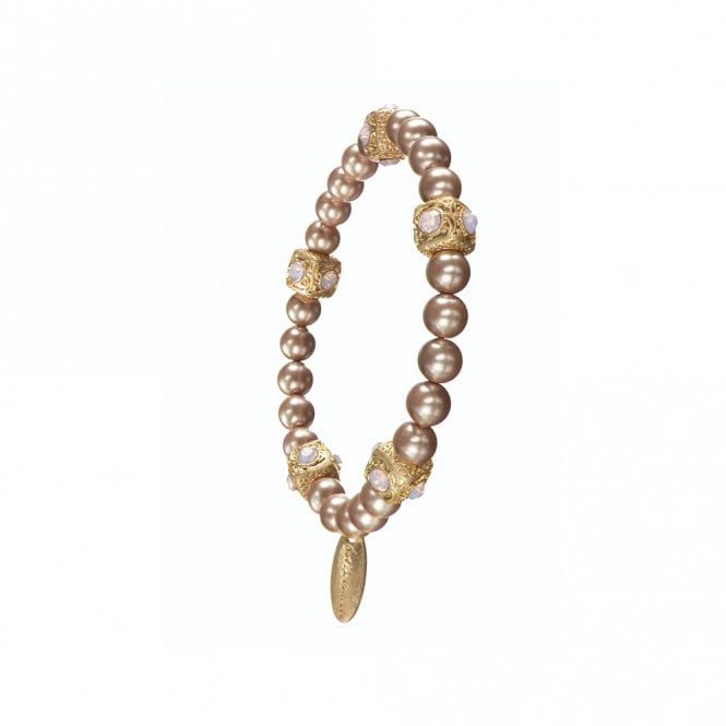 Hot Tomato Charm Offensive Faux Pearl Champagne & Rose Elasticated Bracelet