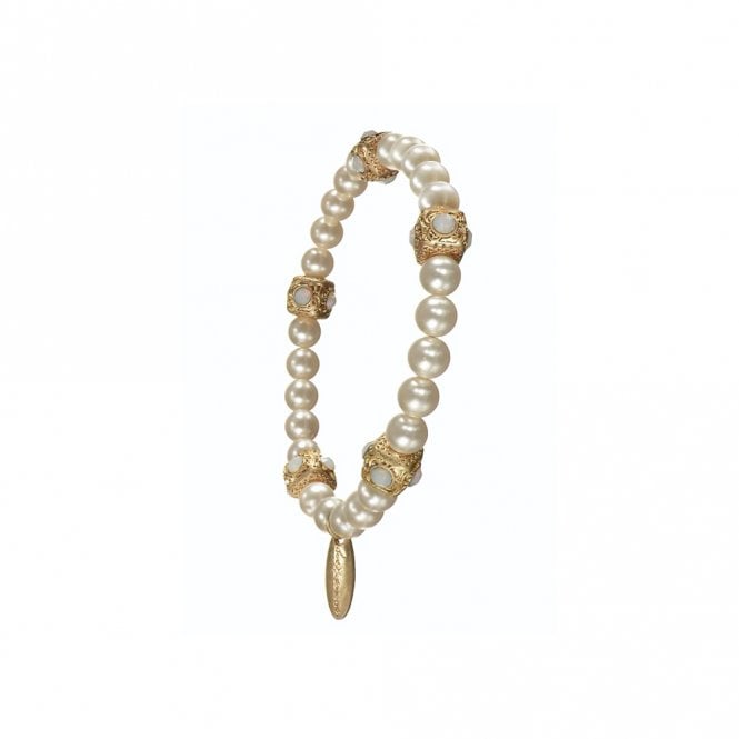 Hot Tomato Charm Offensive Faux Pearl White Opal Elasticated Bracelet
