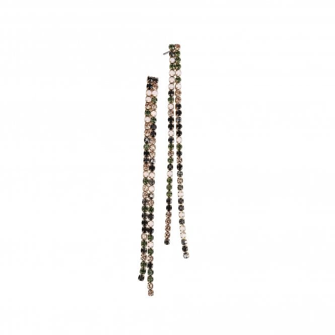 Hot Tomato Crystal Chain Double Gold Earrings