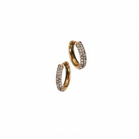 Gold Half Crystal Set Hoop Earrings
