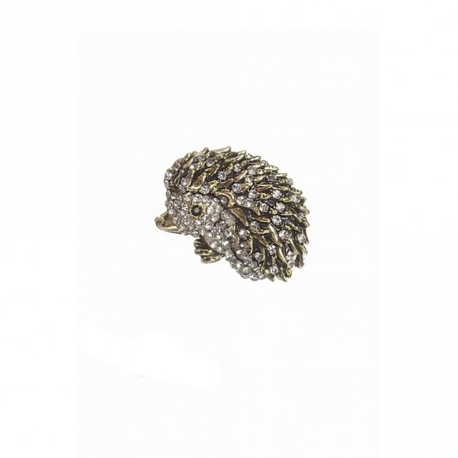 Hot Tomato Hedgehog Antique Gold & Clear Crystals Brooch