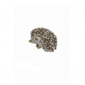 Hedgehog Antique Gold & Clear Crystals Brooch