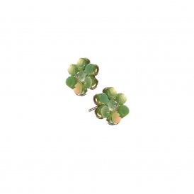 Iridescent Green Flower Stud Earrings