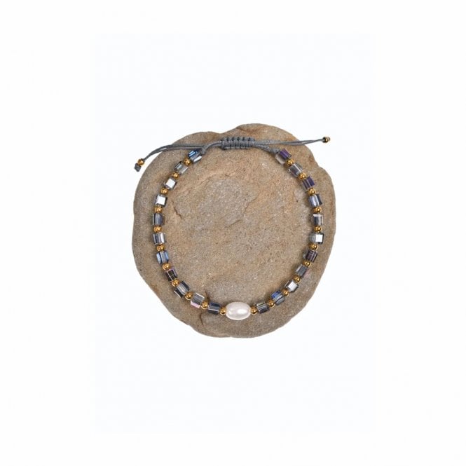 Hot Tomato Irrid Aubergine & Pearl Crystal Bead Friendship Bracelet