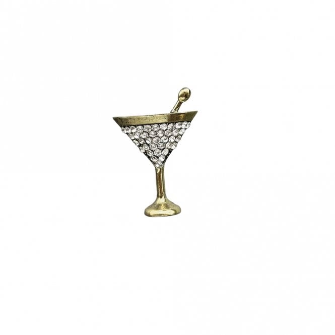 Hot Tomato Martini Celebration Antique Gold Crystals Brooch