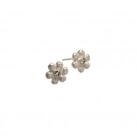 Matte Silver Mini Flower Stud Earrings