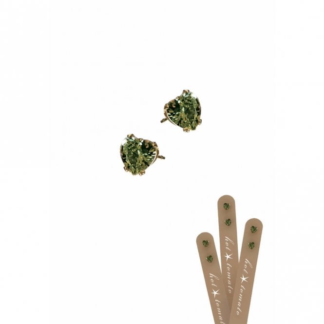 Hot Tomato Micro Heart Olive Crystal Gold Studs
