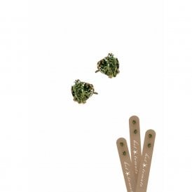 Micro Heart Olive Crystal Gold Studs